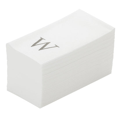 Luxenap Rectangle Silver Letter W White Paper Linen-Feel Guest Towel / Napkin - Air Laid, Sans Serif Font - 15 3/4" x 8" - 50 count box