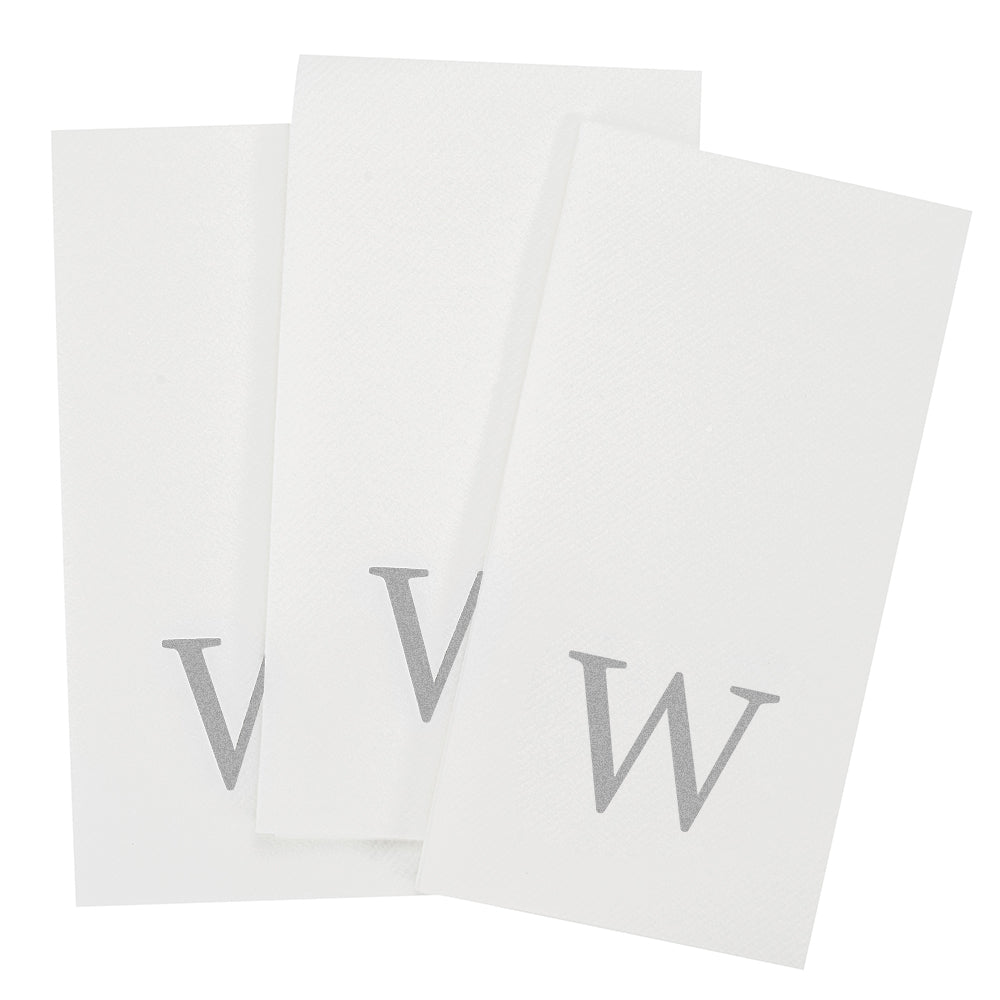 Luxenap Rectangle Silver Letter W White Paper Linen-Feel Guest Towel / Napkin - Air Laid, Sans Serif Font - 15 3/4" x 8" - 50 count box