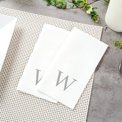Luxenap Rectangle Silver Letter W White Paper Linen-Feel Guest Towel / Napkin - Air Laid, Sans Serif Font - 15 3/4" x 8" - 50 count box