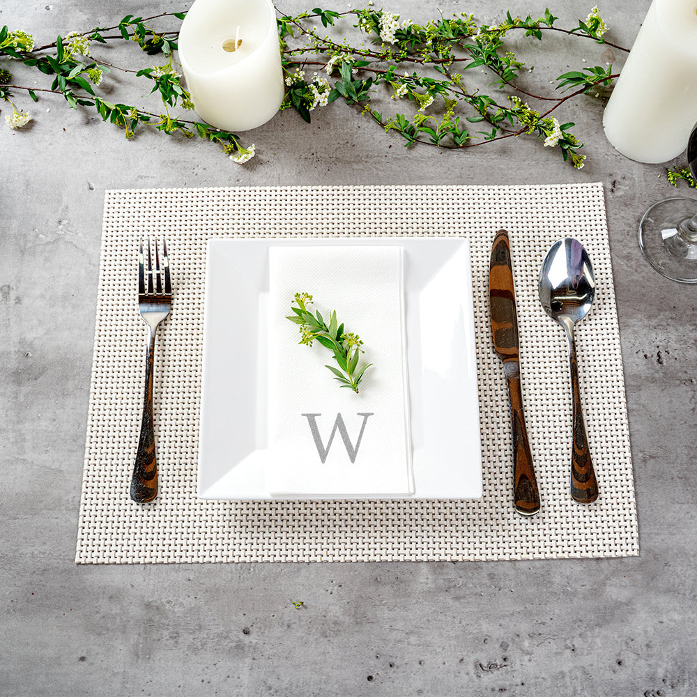 Luxenap Rectangle Silver Letter W White Paper Linen-Feel Guest Towel / Napkin - Air Laid, Sans Serif Font - 15 3/4" x 8" - 2000 count box