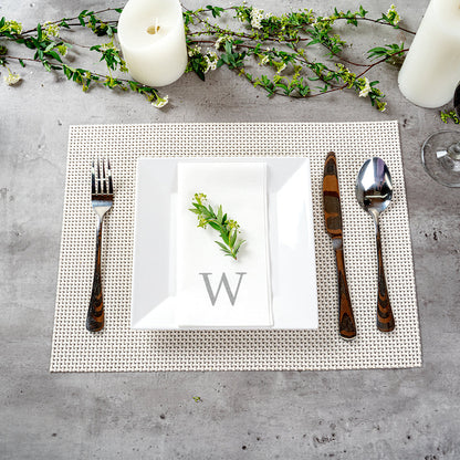 Luxenap Rectangle Silver Letter W White Paper Linen-Feel Guest Towel / Napkin - Air Laid, Sans Serif Font - 15 3/4" x 8" - 2000 count box