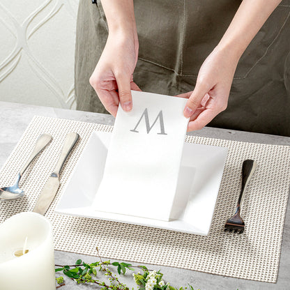 Luxenap Rectangle Silver Letter W White Paper Linen-Feel Guest Towel / Napkin - Air Laid, Sans Serif Font - 15 3/4" x 8" - 2000 count box