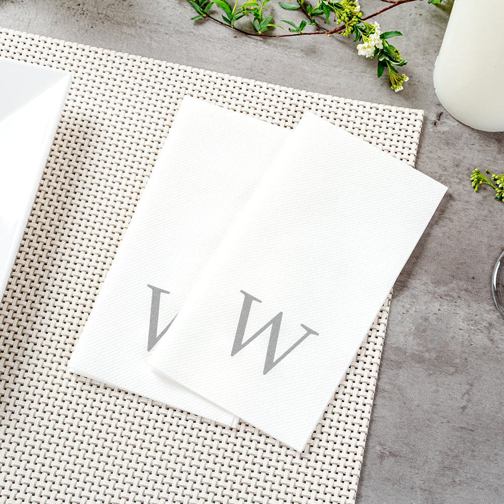 Luxenap Rectangle Silver Letter W White Paper Linen-Feel Guest Towel / Napkin - Air Laid, Sans Serif Font - 15 3/4" x 8" - 2000 count box