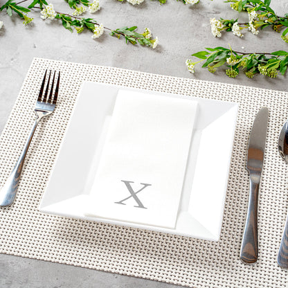 Luxenap Rectangle Silver Letter X White Paper Linen-Feel Guest Towel / Napkin - Air Laid, Sans Serif Font - 15 3/4" x 8" - 50 count box