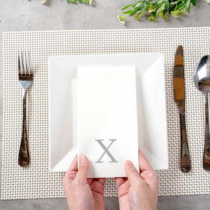 Luxenap Rectangle Silver Letter X White Paper Linen-Feel Guest Towel / Napkin - Air Laid, Sans Serif Font - 15 3/4" x 8" - 2000 count box