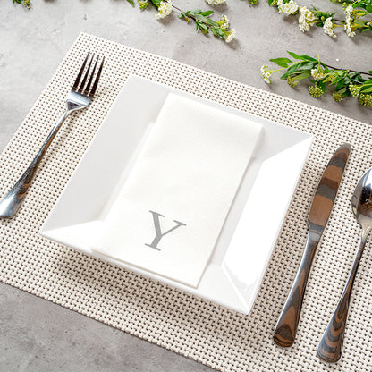 Luxenap Rectangle Silver Letter Y White Paper Linen-Feel Guest Towel / Napkin - Air Laid, Sans Serif Font - 15 3/4" x 8" - 2000 count box