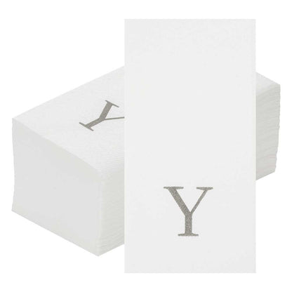 Luxenap Rectangle Silver Letter Y White Paper Linen-Feel Guest Towel / Napkin - Air Laid, Sans Serif Font - 15 3/4" x 8" - 50 count box