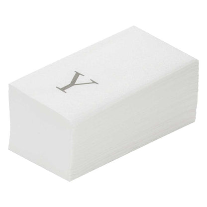 Luxenap Rectangle Silver Letter Y White Paper Linen-Feel Guest Towel / Napkin - Air Laid, Sans Serif Font - 15 3/4" x 8" - 50 count box