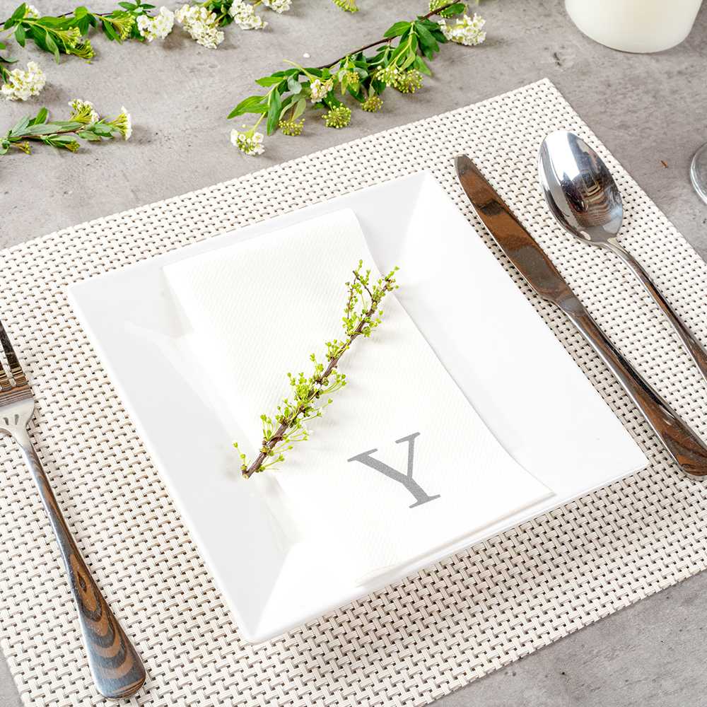 Luxenap Rectangle Silver Letter Y White Paper Linen-Feel Guest Towel / Napkin - Air Laid, Sans Serif Font - 15 3/4" x 8" - 50 count box