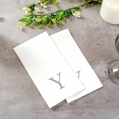 Luxenap Rectangle Silver Letter Y White Paper Linen-Feel Guest Towel / Napkin - Air Laid, Sans Serif Font - 15 3/4" x 8" - 50 count box