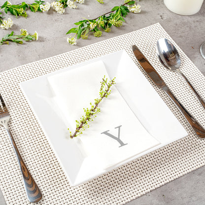 Luxenap Rectangle Silver Letter Y White Paper Linen-Feel Guest Towel / Napkin - Air Laid, Sans Serif Font - 15 3/4" x 8" - 2000 count box