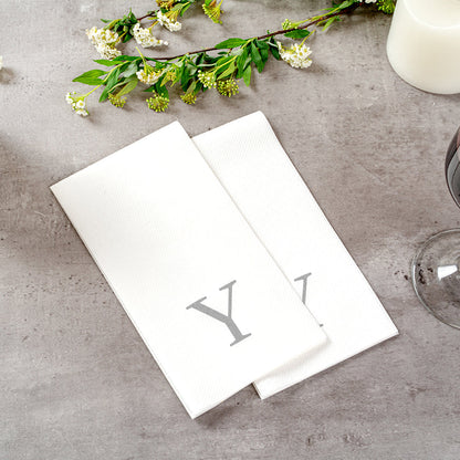 Luxenap Rectangle Silver Letter Y White Paper Linen-Feel Guest Towel / Napkin - Air Laid, Sans Serif Font - 15 3/4" x 8" - 2000 count box