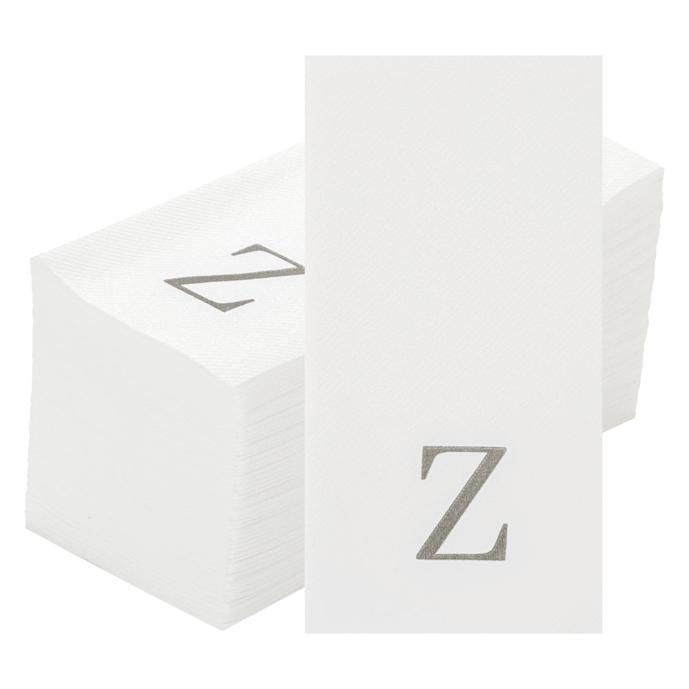 Luxenap Rectangle Silver Letter Z White Paper Linen-Feel Guest Towel / Napkin - Air Laid, Sans Serif Font - 15 3/4" x 8" - 50 count box