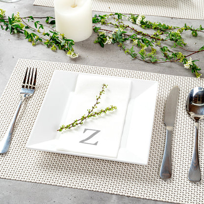 Luxenap Rectangle Silver Letter Z White Paper Linen-Feel Guest Towel / Napkin - Air Laid, Sans Serif Font - 15 3/4" x 8" - 50 count box