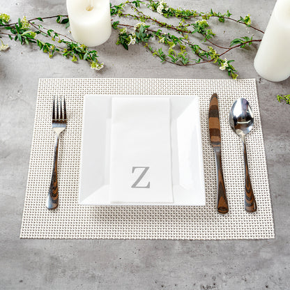 Luxenap Rectangle Silver Letter Z White Paper Linen-Feel Guest Towel / Napkin - Air Laid, Sans Serif Font - 15 3/4" x 8" - 2000 count box
