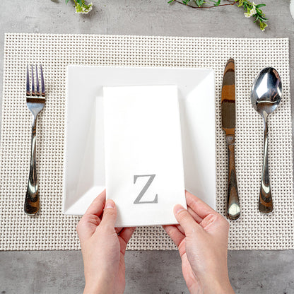 Luxenap Rectangle Silver Letter Z White Paper Linen-Feel Guest Towel / Napkin - Air Laid, Sans Serif Font - 15 3/4" x 8" - 2000 count box