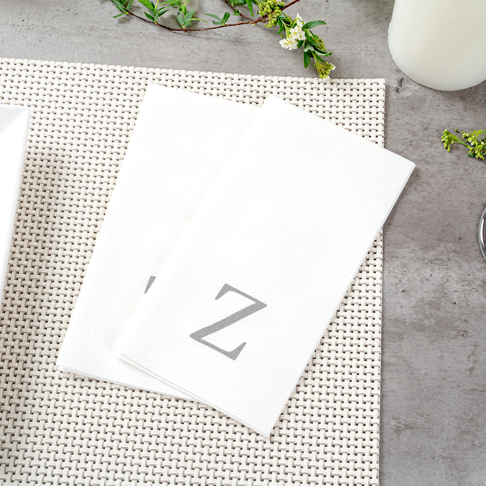 Luxenap Rectangle Silver Letter Z White Paper Linen-Feel Guest Towel / Napkin - Air Laid, Sans Serif Font - 15 3/4" x 8" - 2000 count box