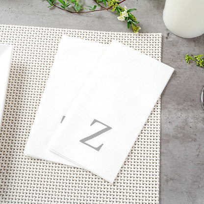 Luxenap Rectangle Silver Letter Z White Paper Linen-Feel Guest Towel / Napkin - Air Laid, Sans Serif Font - 15 3/4" x 8" - 2000 count box