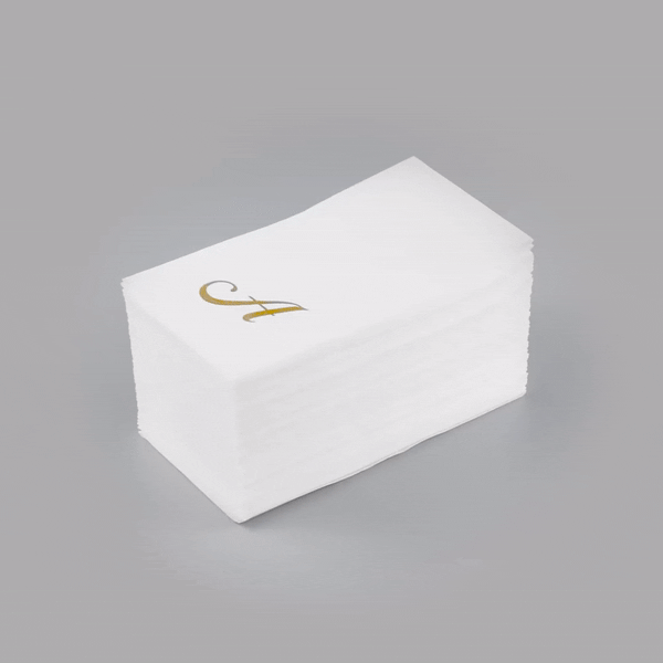 Luxenap Rectangle Gold Letter A White Paper Linen-Feel Guest Towel / Napkin - Air Laid, Cursive Font - 15 3/4" x 8" - 50 count box