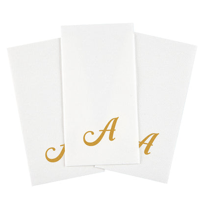 Luxenap Rectangle Gold Letter A White Paper Linen-Feel Guest Towel / Napkin - Air Laid, Cursive Font - 15 3/4" x 8" - 50 count box