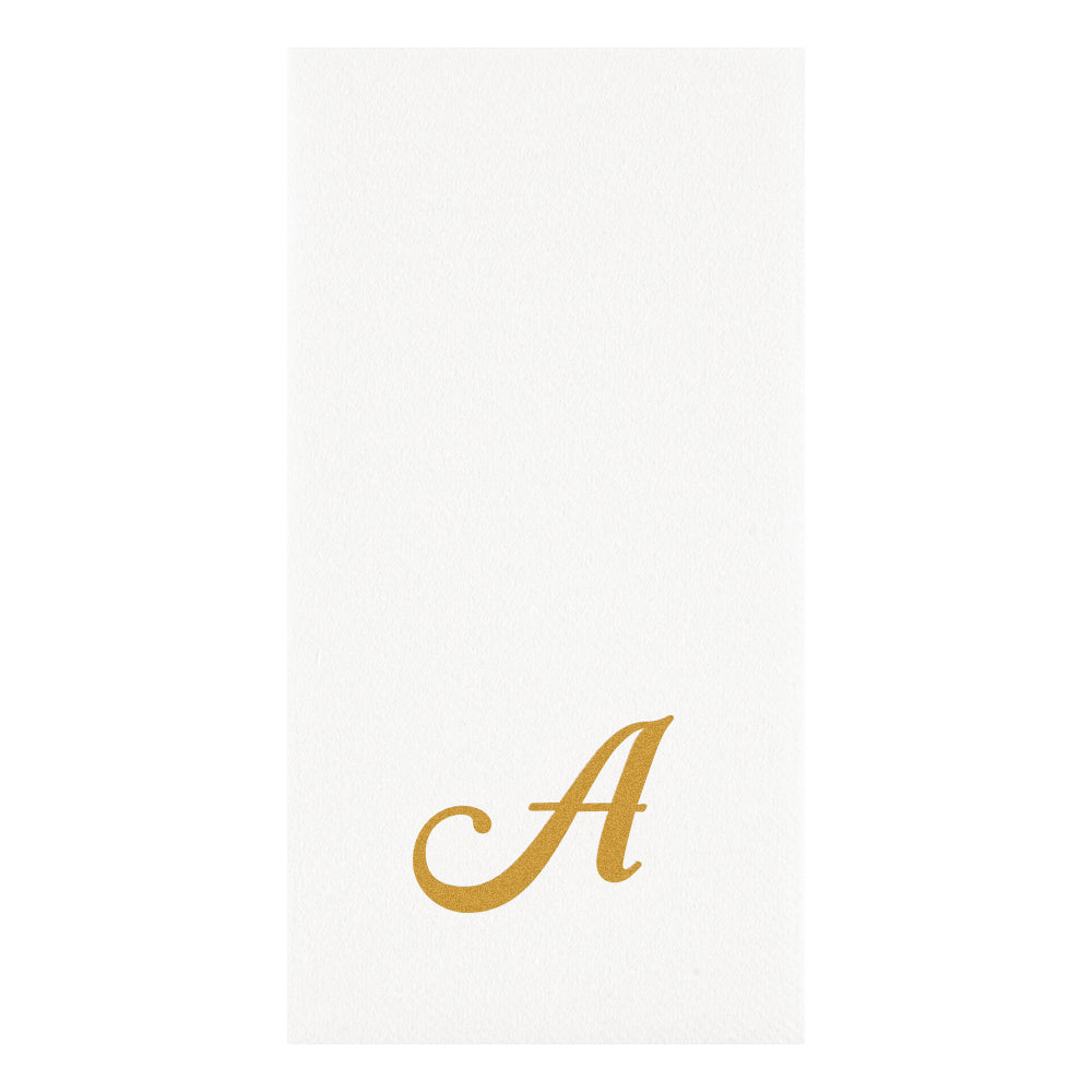 Luxenap Rectangle Gold Letter A White Paper Linen-Feel Guest Towel / Napkin - Air Laid, Cursive Font - 15 3/4" x 8" - 2000 count box
