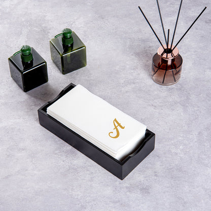 Luxenap Rectangle Gold Letter A White Paper Linen-Feel Guest Towel / Napkin - Air Laid, Cursive Font - 15 3/4" x 8" - 2000 count box