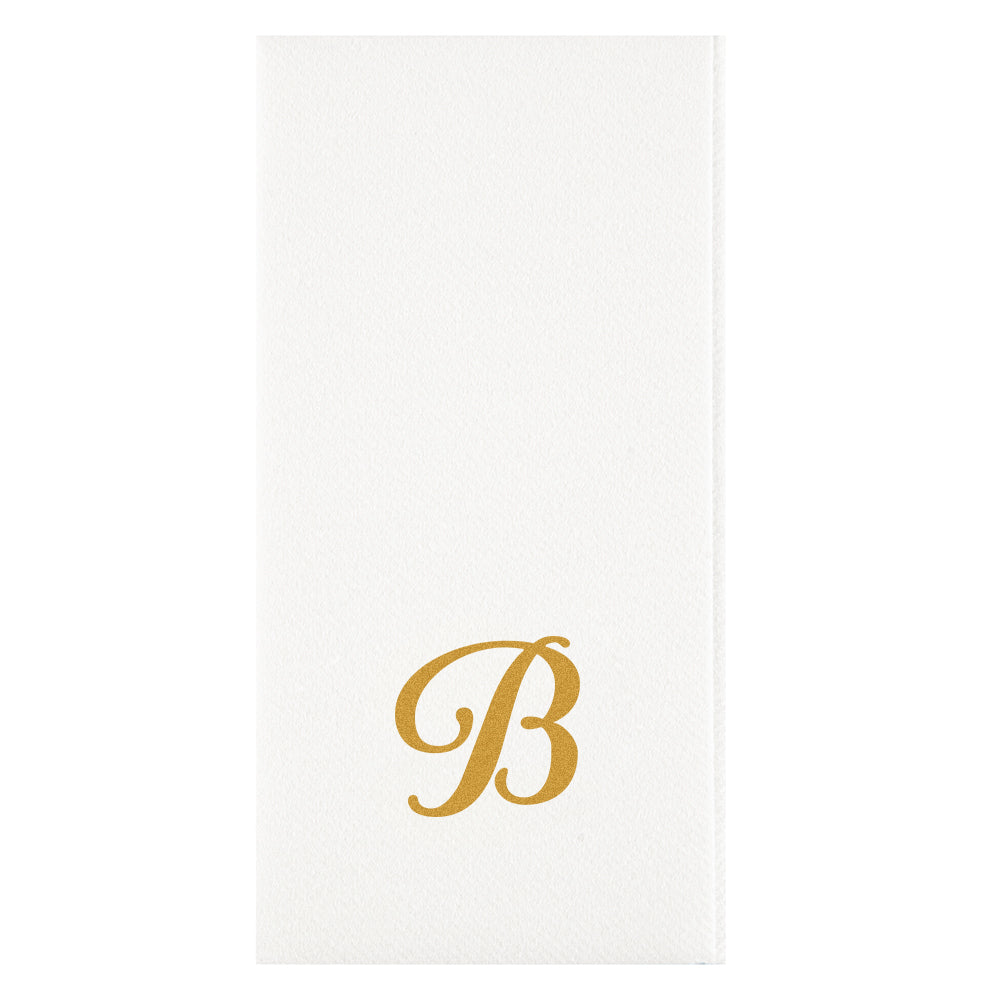 Luxenap Rectangle Gold Letter B White Paper Linen-Feel Guest Towel / Napkin - Air Laid, Cursive Font - 15 3/4" x 8" - 50 count box