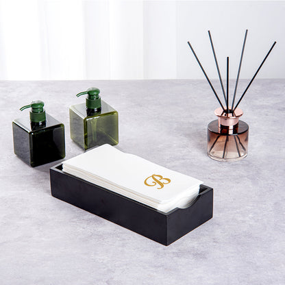 Luxenap Rectangle Gold Letter B White Paper Linen-Feel Guest Towel / Napkin - Air Laid, Cursive Font - 15 3/4" x 8" - 50 count box