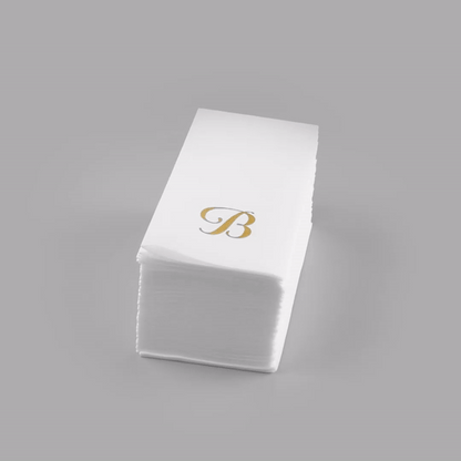 Luxenap Rectangle Gold Letter B White Paper Linen-Feel Guest Towel / Napkin - Air Laid, Cursive Font - 15 3/4" x 8" - 2000 count box