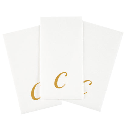 Luxenap Rectangle Gold Letter C White Paper Linen-Feel Guest Towel / Napkin - Air Laid, Cursive Font - 15 3/4" x 8" - 50 count box