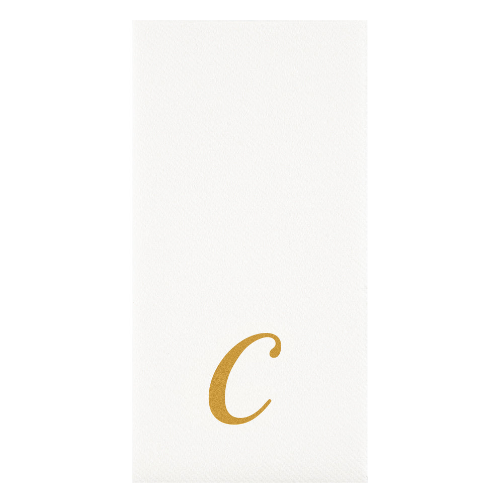 Luxenap Rectangle Gold Letter C White Paper Linen-Feel Guest Towel / Napkin - Air Laid, Cursive Font - 15 3/4" x 8" - 2000 count box