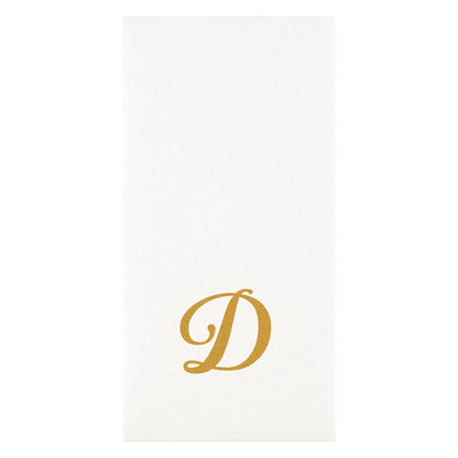Luxenap Rectangle Gold Letter D White Paper Linen-Feel Guest Towel / Napkin - Air Laid, Cursive Font - 15 3/4" x 8" - 50 count box