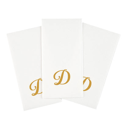 Luxenap Rectangle Gold Letter D White Paper Linen-Feel Guest Towel / Napkin - Air Laid, Cursive Font - 15 3/4" x 8" - 50 count box