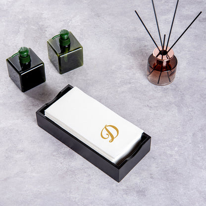 Luxenap Rectangle Gold Letter D White Paper Linen-Feel Guest Towel / Napkin - Air Laid, Cursive Font - 15 3/4" x 8" - 50 count box