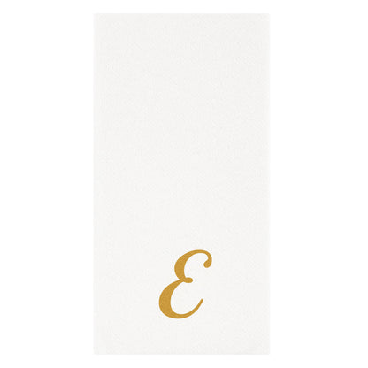 Luxenap Rectangle Gold Letter E White Paper Linen-Feel Guest Towel / Napkin - Air Laid, Cursive Font - 15 3/4" x 8" - 2000 count box