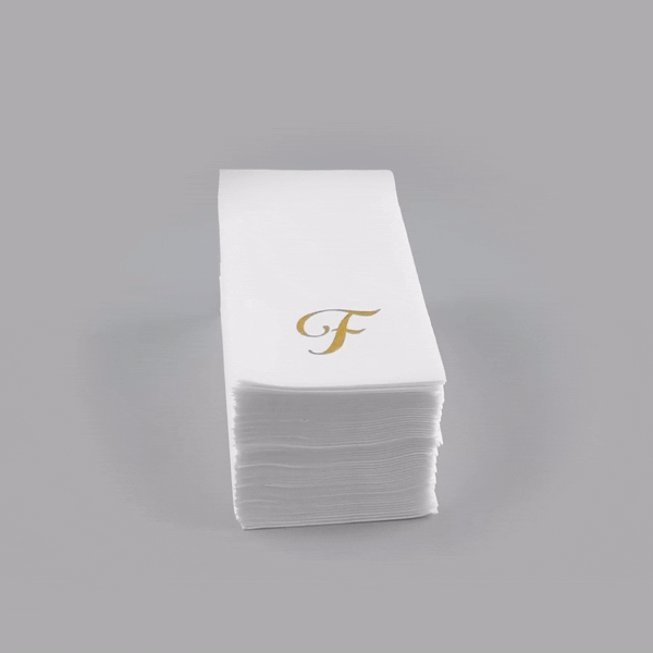 Luxenap Rectangle Gold Letter F White Paper Linen-Feel Guest Towel / Napkin - Air Laid, Cursive Font - 15 3/4" x 8" - 2000 count box