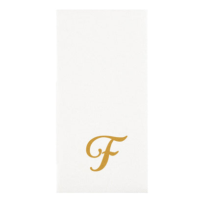 Luxenap Rectangle Gold Letter F White Paper Linen-Feel Guest Towel / Napkin - Air Laid, Cursive Font - 15 3/4" x 8" - 2000 count box