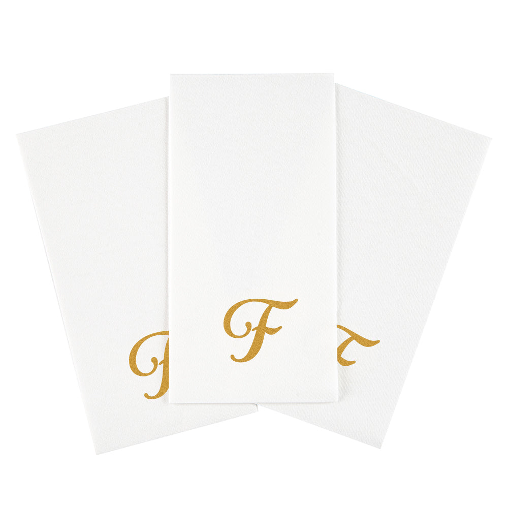 Luxenap Rectangle Gold Letter F White Paper Linen-Feel Guest Towel / Napkin - Air Laid, Cursive Font - 15 3/4" x 8" - 2000 count box