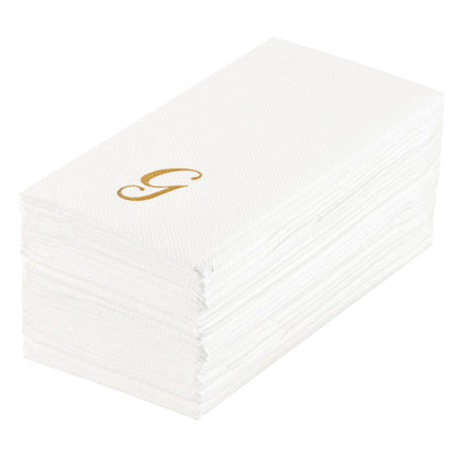 Luxenap Rectangle Gold Letter G White Paper Linen-Feel Guest Towel / Napkin - Air Laid, Cursive Font - 15 3/4" x 8" - 2000 count box