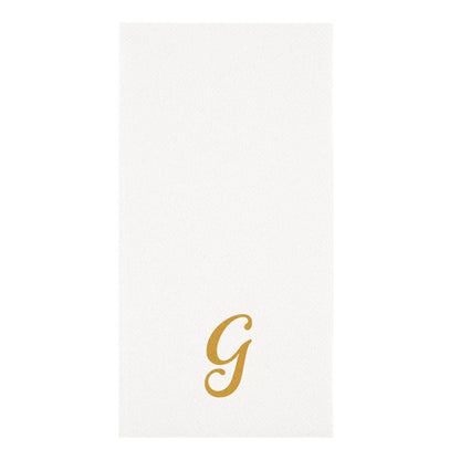 Luxenap Rectangle Gold Letter G White Paper Linen-Feel Guest Towel / Napkin - Air Laid, Cursive Font - 15 3/4" x 8" - 2000 count box