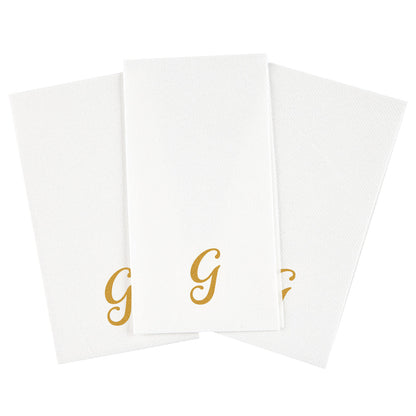 Luxenap Rectangle Gold Letter G White Paper Linen-Feel Guest Towel / Napkin - Air Laid, Cursive Font - 15 3/4" x 8" - 2000 count box