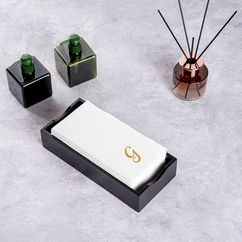 Luxenap Rectangle Gold Letter G White Paper Linen-Feel Guest Towel / Napkin - Air Laid, Cursive Font - 15 3/4" x 8" - 2000 count box