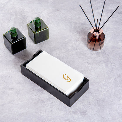 Luxenap Rectangle Gold Letter G White Paper Linen-Feel Guest Towel / Napkin - Air Laid, Cursive Font - 15 3/4" x 8" - 2000 count box
