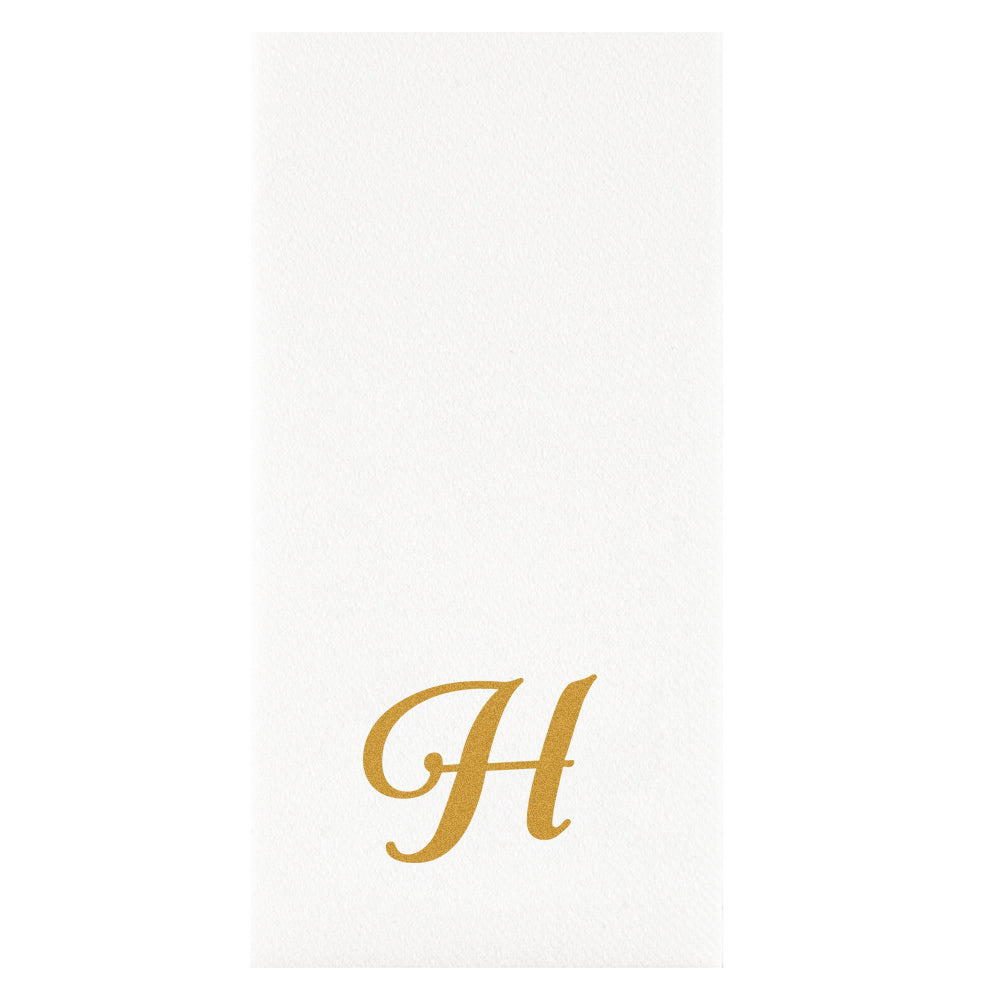 Luxenap Rectangle Gold Letter H White Paper Linen-Feel Guest Towel / Napkin - Air Laid, Cursive Font - 15 3/4" x 8" - 50 count box