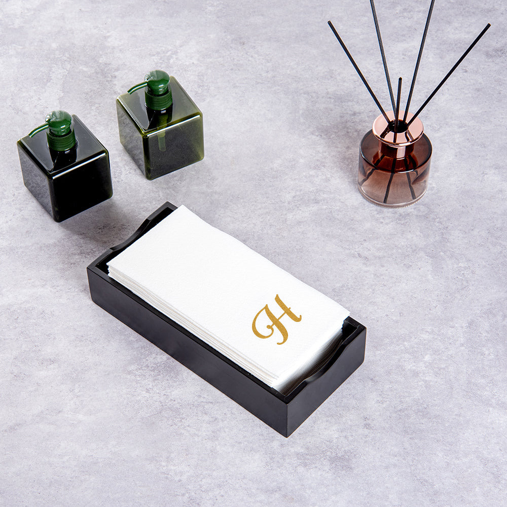 Luxenap Rectangle Gold Letter H White Paper Linen-Feel Guest Towel / Napkin - Air Laid, Cursive Font - 15 3/4" x 8" - 50 count box