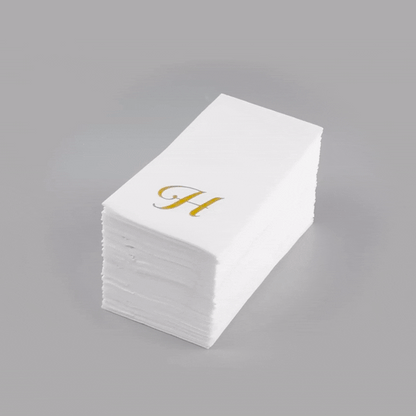 Luxenap Rectangle Gold Letter H White Paper Linen-Feel Guest Towel / Napkin - Air Laid, Cursive Font - 15 3/4" x 8" - 2000 count box