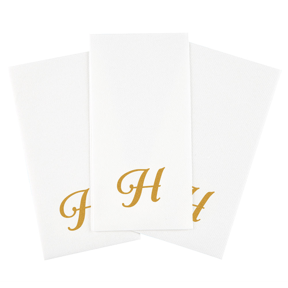 Luxenap Rectangle Gold Letter H White Paper Linen-Feel Guest Towel / Napkin - Air Laid, Cursive Font - 15 3/4" x 8" - 2000 count box