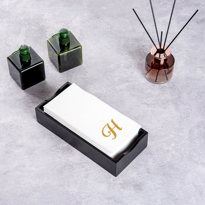 Luxenap Rectangle Gold Letter H White Paper Linen-Feel Guest Towel / Napkin - Air Laid, Cursive Font - 15 3/4" x 8" - 2000 count box