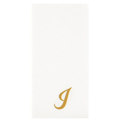 Luxenap Rectangle Gold Letter I White Paper Linen-Feel Guest Towel / Napkin - Air Laid, Cursive Font - 15 3/4" x 8" - 2000 count box