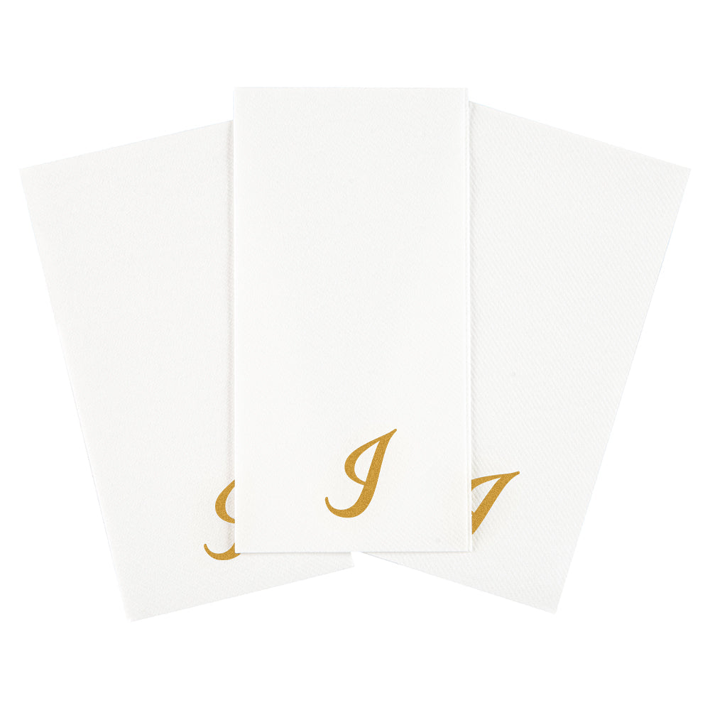 Luxenap Rectangle Gold Letter I White Paper Linen-Feel Guest Towel / Napkin - Air Laid, Cursive Font - 15 3/4" x 8" - 2000 count box